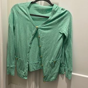 J. Crew painter tee sweater in size small with gold buttons.